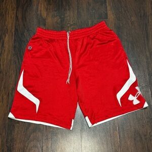 Under Armour Men's Red and White Athletic Shorts Vintage Size XL GUC